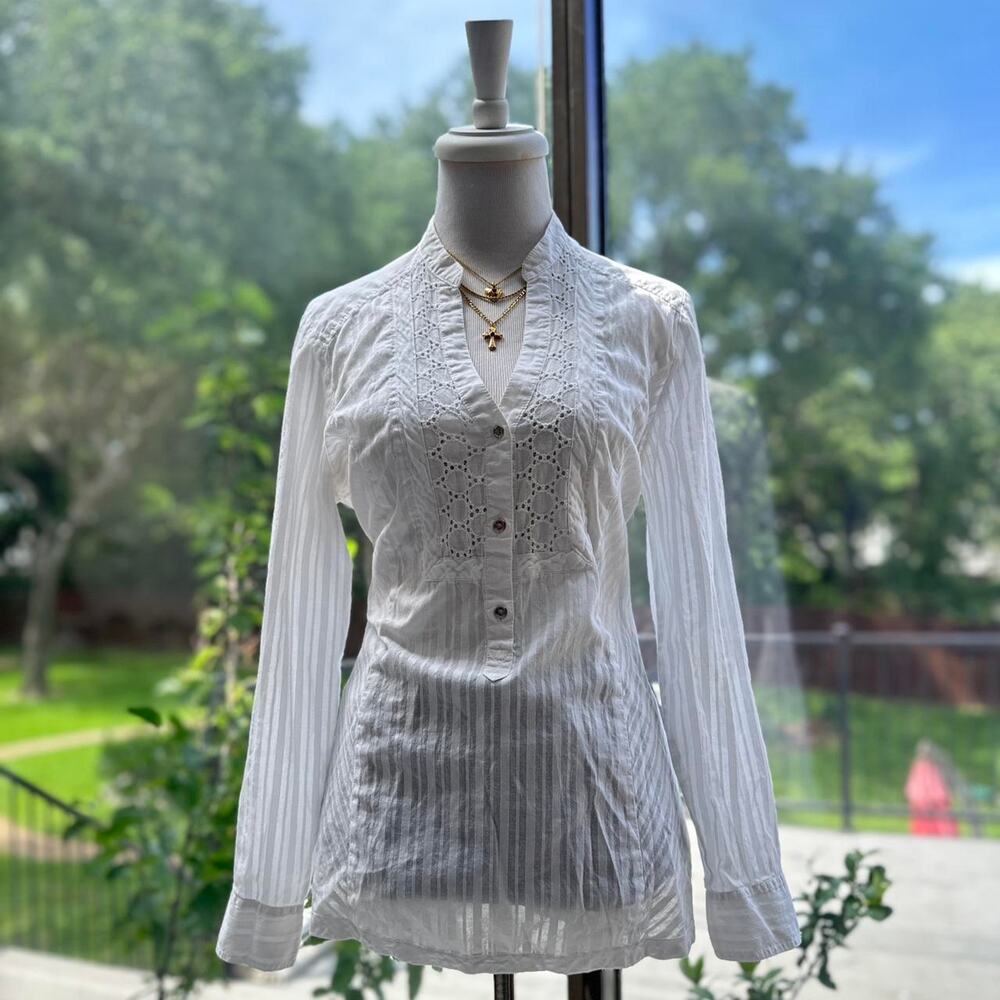 Y2K Express White Long Sleeve Lace Tunic Blouse Fairycore Boho Resort Large